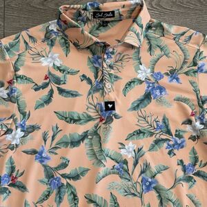 Bad Birdie Golf Polo Mens Large Orange Core Flora Fiesta All Over Floral Pattern